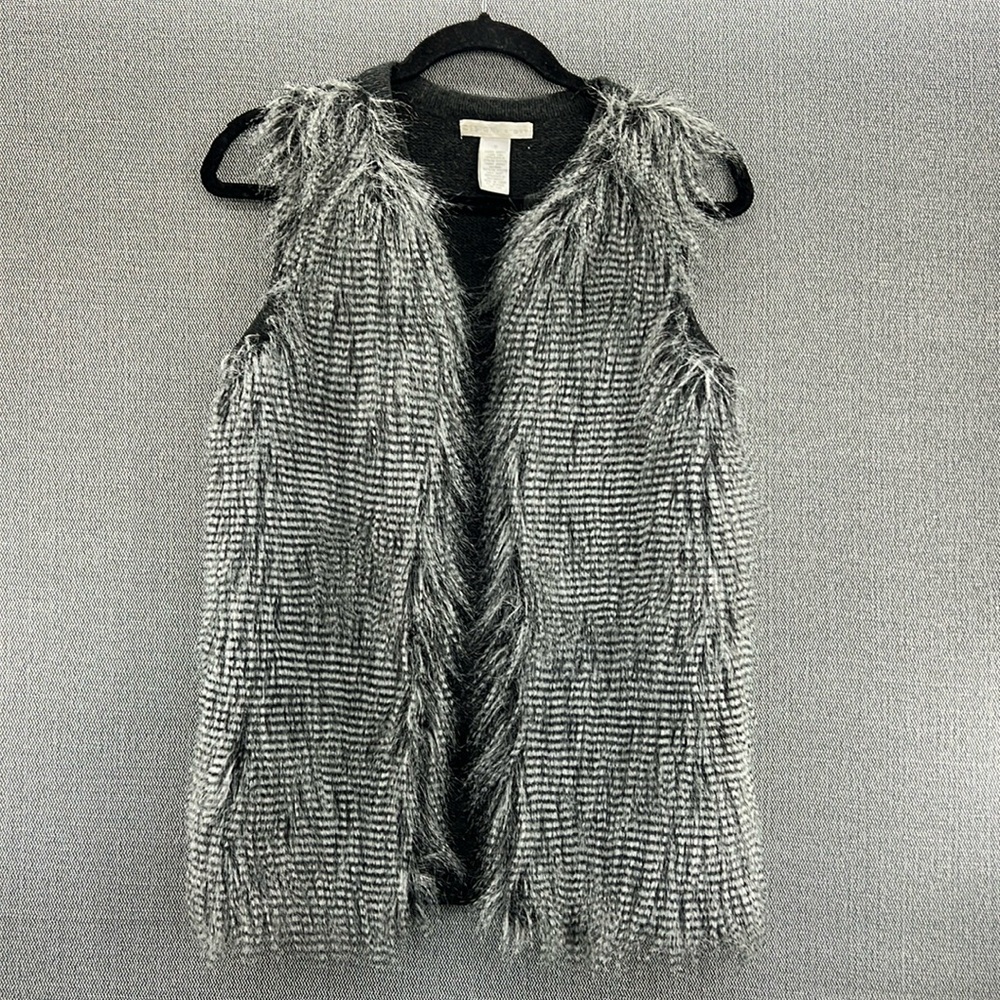 Design History Women’s‎ Gray Faux Fur Shaggy Open Front Knit Back Vest Size S